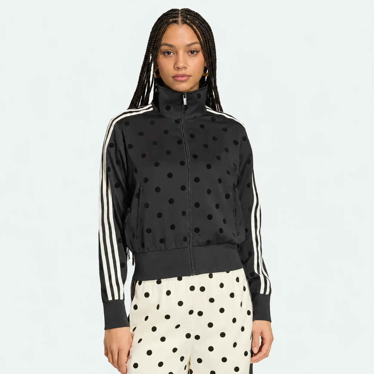 Satin Polka Dots Track Top Black