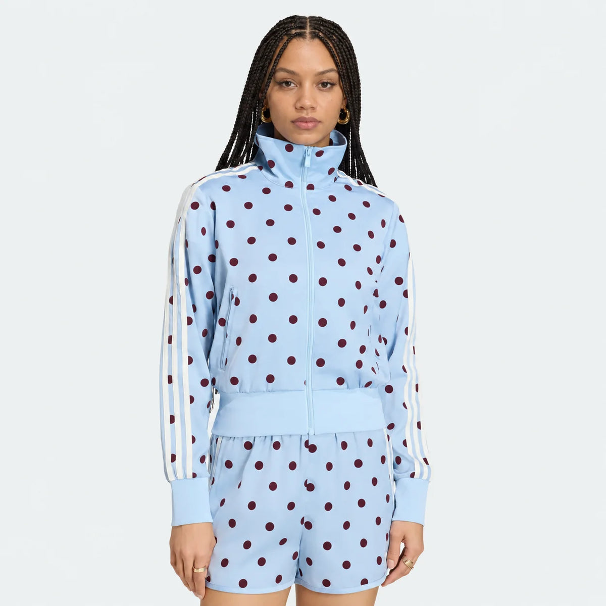Satin Polka Dots Track Top Clear Sky