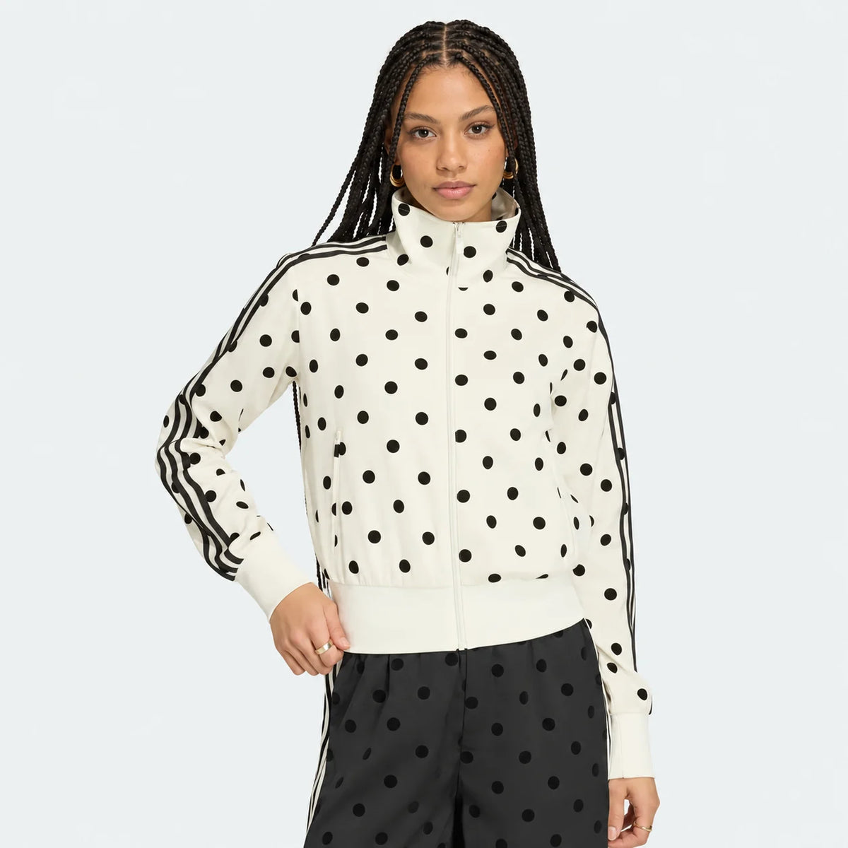 Satin Polka Dots Track Top Off White