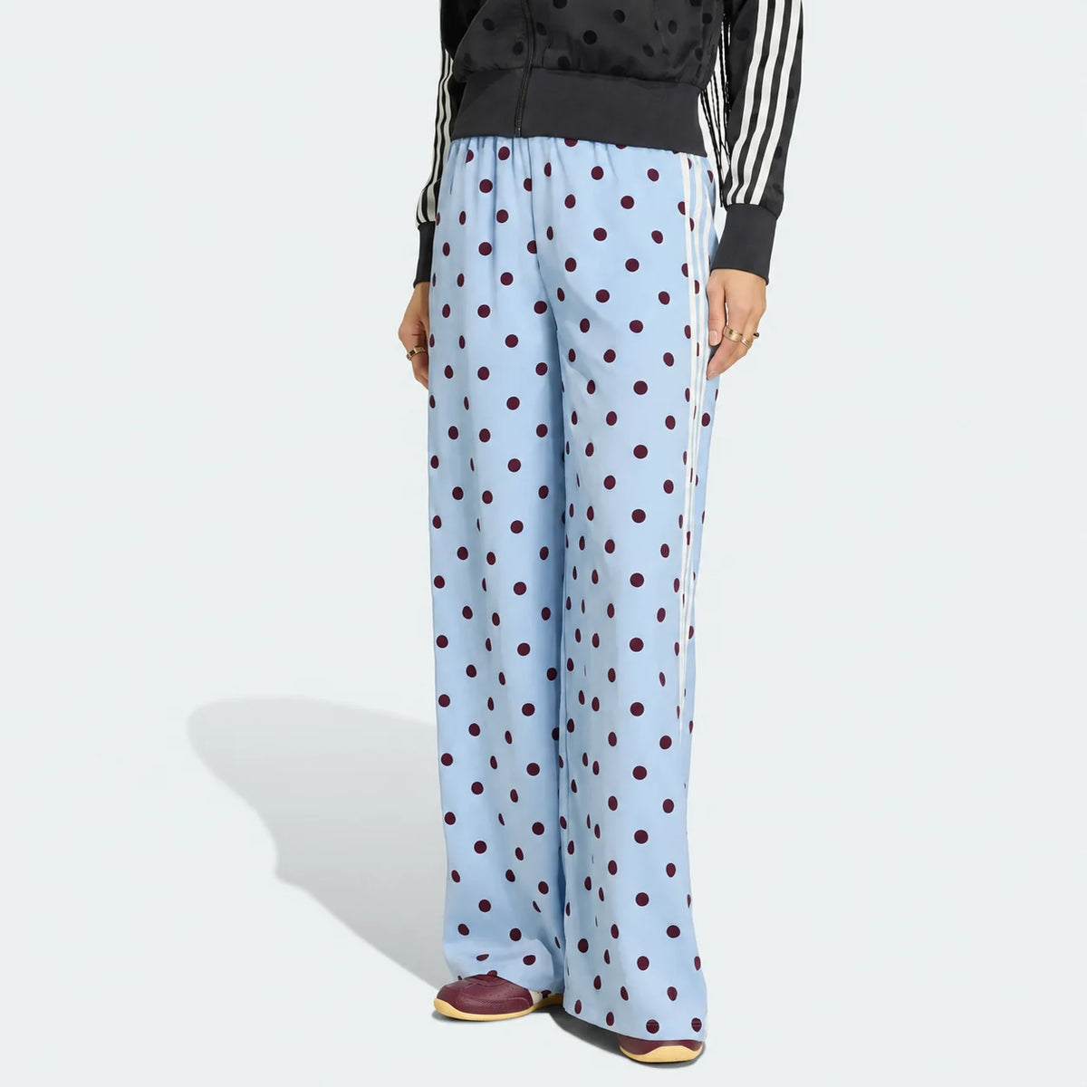 Satin Polka Dots Wide Leg Pant Clear Sky